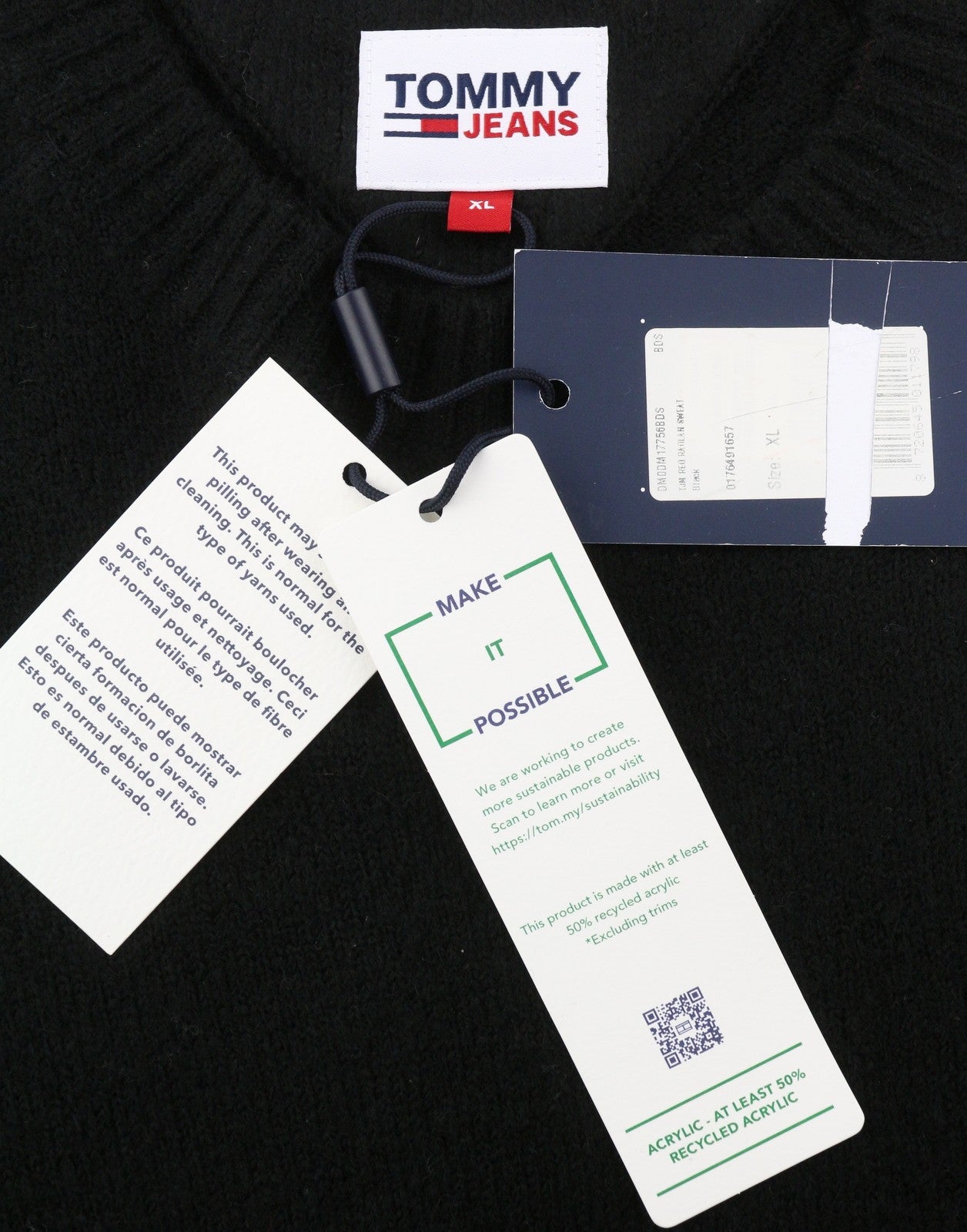 TOMMY HILFIGER Req Raolan Men Jumper XL Black Crew Neck Tight-Knit Pullover