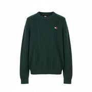TOMMY HILFIGER Slim Cable Knit Men Jumper L Green Crew Neck Stretch Pullover