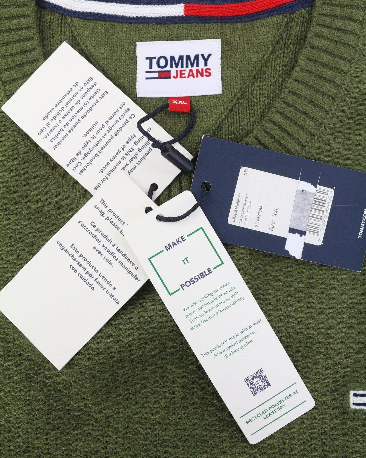 TOMMY HILFIGER Req Structured Men Jumper 2XL Olive Green Crew Neck Knit Pullover