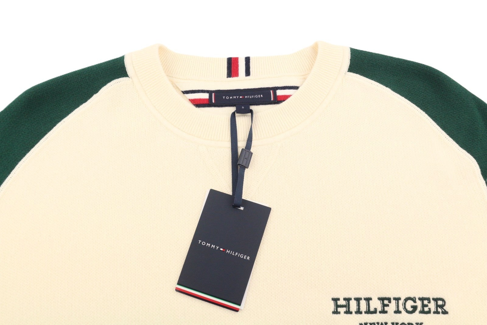 TOMMY HILFIGER Monotype Colour Block Crew Neck Men Jumper S Cotton Knit Pullover