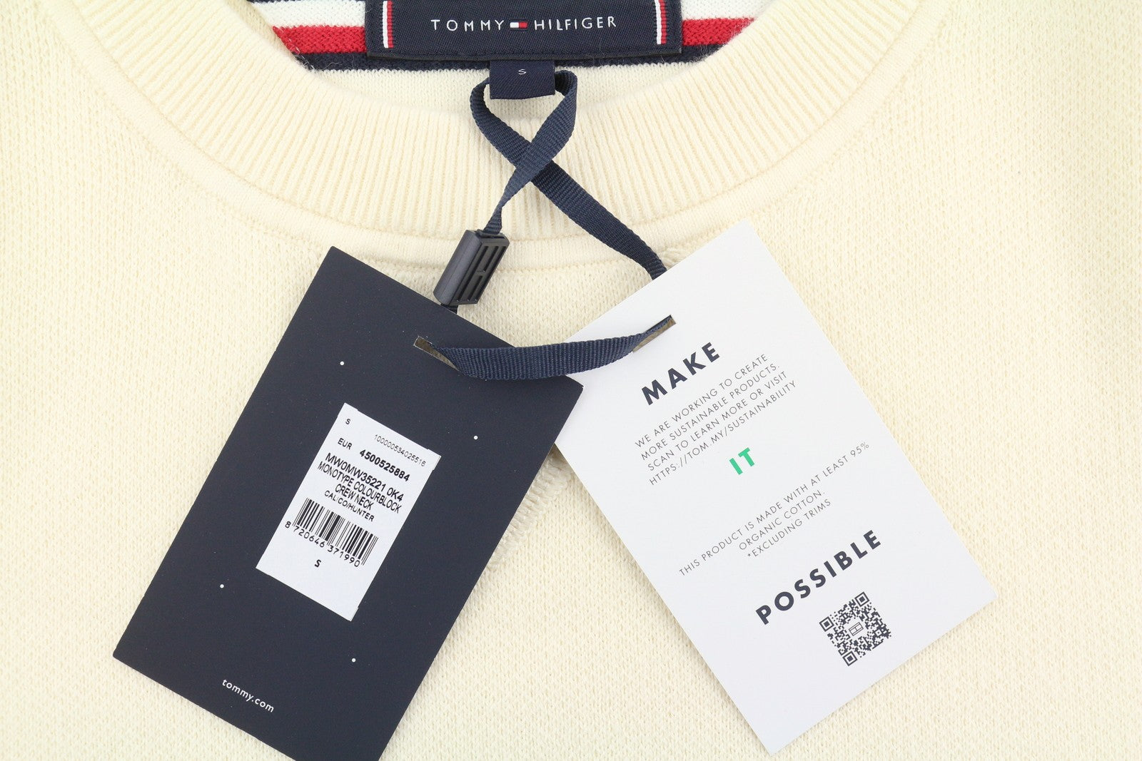 TOMMY HILFIGER Monotype Colour Block Crew Neck Men Jumper S Cotton Knit Pullover