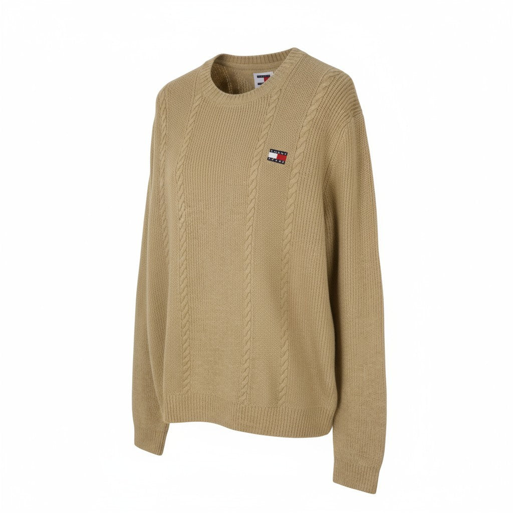 TOMMY HILFIGER Slim Cable Knit Cneck Men Jumper XL Gentle Gold Brown Pullover