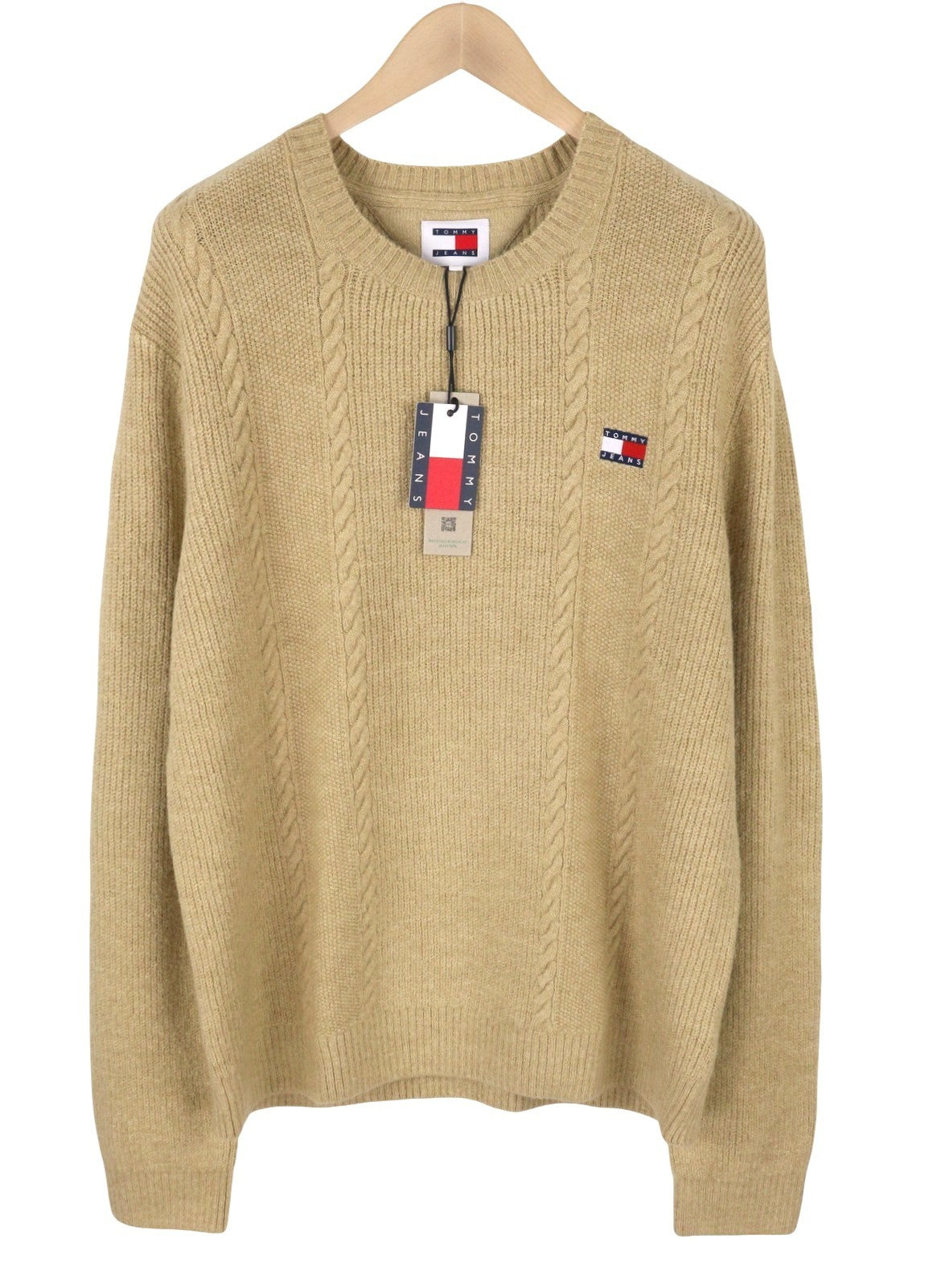 TOMMY HILFIGER Slim Cable Knit Cneck Men Jumper XL Gentle Gold Brown Pullover