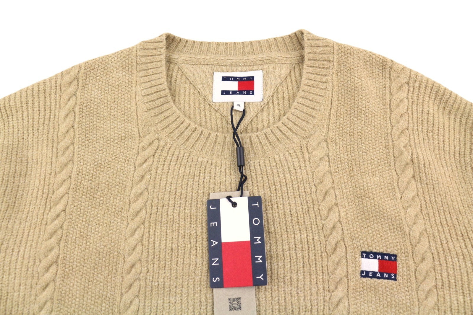 TOMMY HILFIGER Slim Cable Knit Cneck Men Jumper XL Gentle Gold Brown Pullover