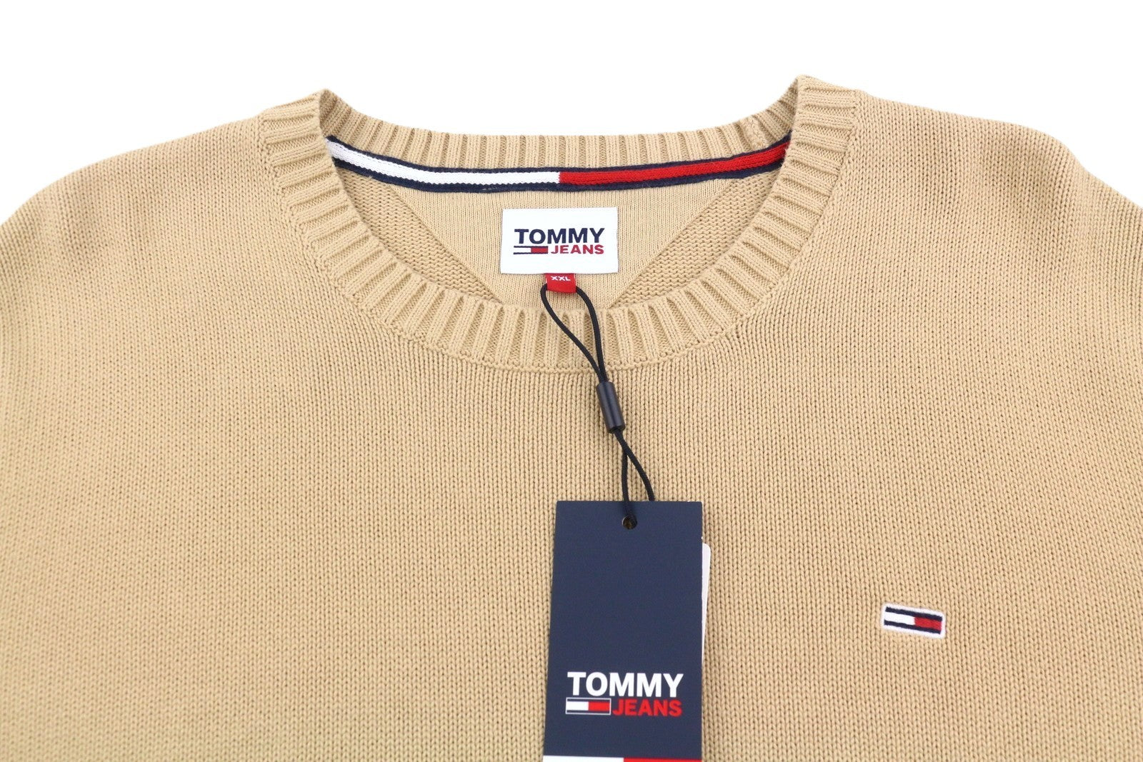 TOMMY HILFIGER Essential Crew Neck vyriškas megztinis su 2XL gelsvai rudu apvaliu kaklu 