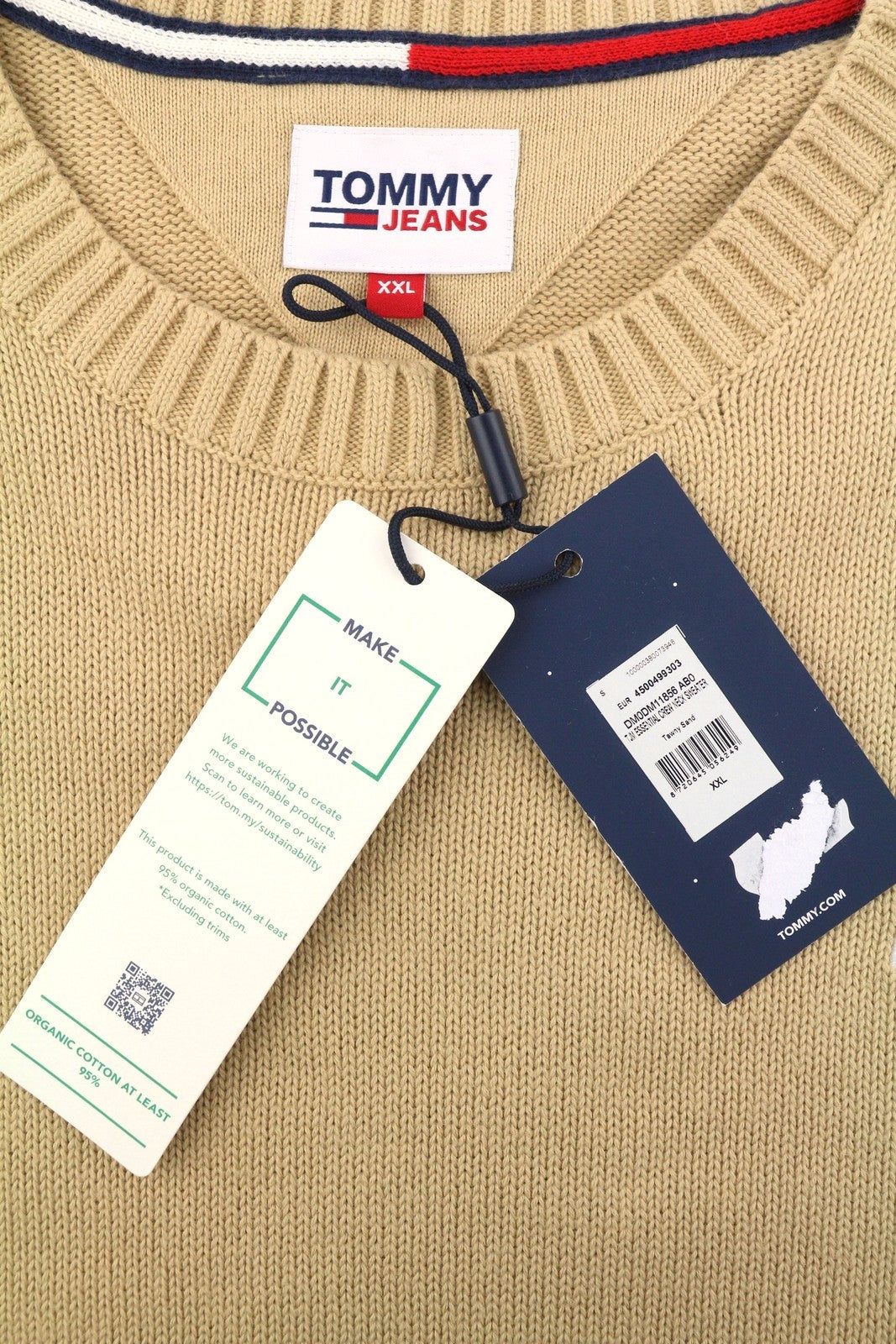 TOMMY HILFIGER Essential Crew Neck vyriškas megztinis su 2XL gelsvai rudu apvaliu kaklu 