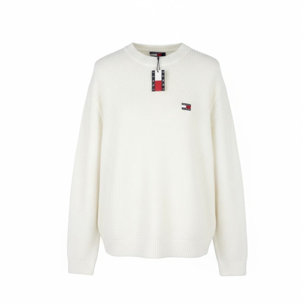 TOMMY HILFIGER Req Waffle Men Jumper L Ancient White Melan Crew Neck Pullover