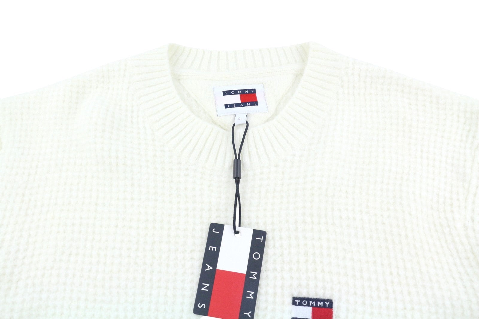 TOMMY HILFIGER Req Waffle Men Jumper L Ancient White Melan Crew Neck Pullover