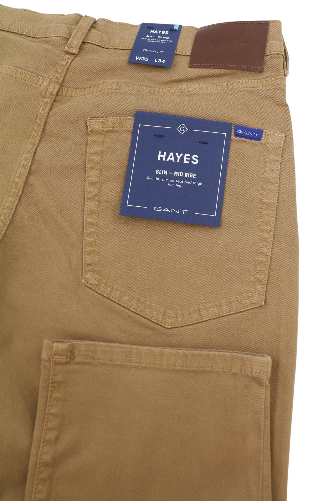 GANT Hayes Desert Men Trousers W35/L34 Roasted Walnut Slim Fit Zip Fly Brown