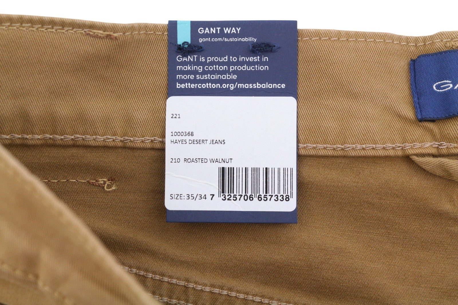 GANT Hayes Desert Men Trousers W35/L34 Roasted Walnut Slim Fit Zip Fly Brown