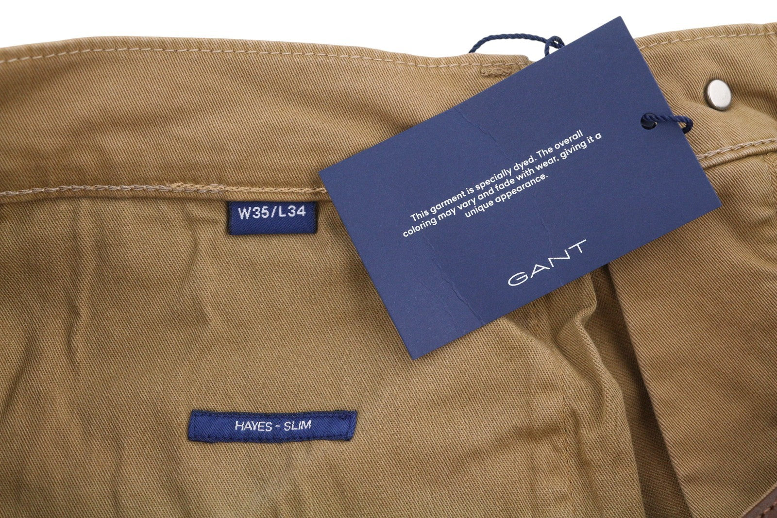 GANT Hayes Desert Men Trousers W35/L34 Roasted Walnut Slim Fit Zip Fly Brown