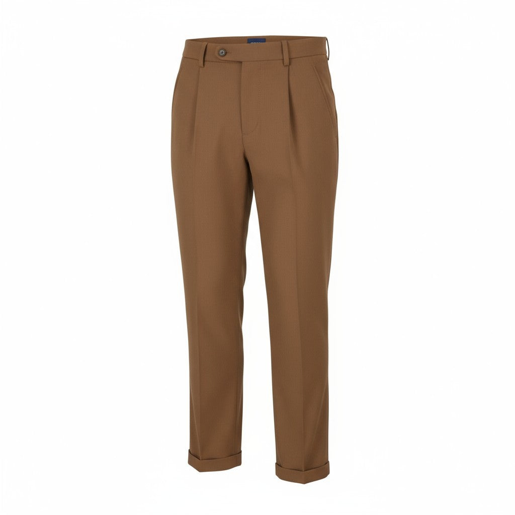 GANT Fluid Pleated Men Trousers W30 Roasted Walnut Wool Blend Turn-Up Brown