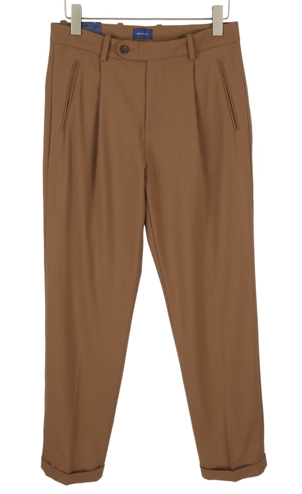 GANT Fluid Pleated Men Trousers W30 Roasted Walnut Wool Blend Turn-Up Brown