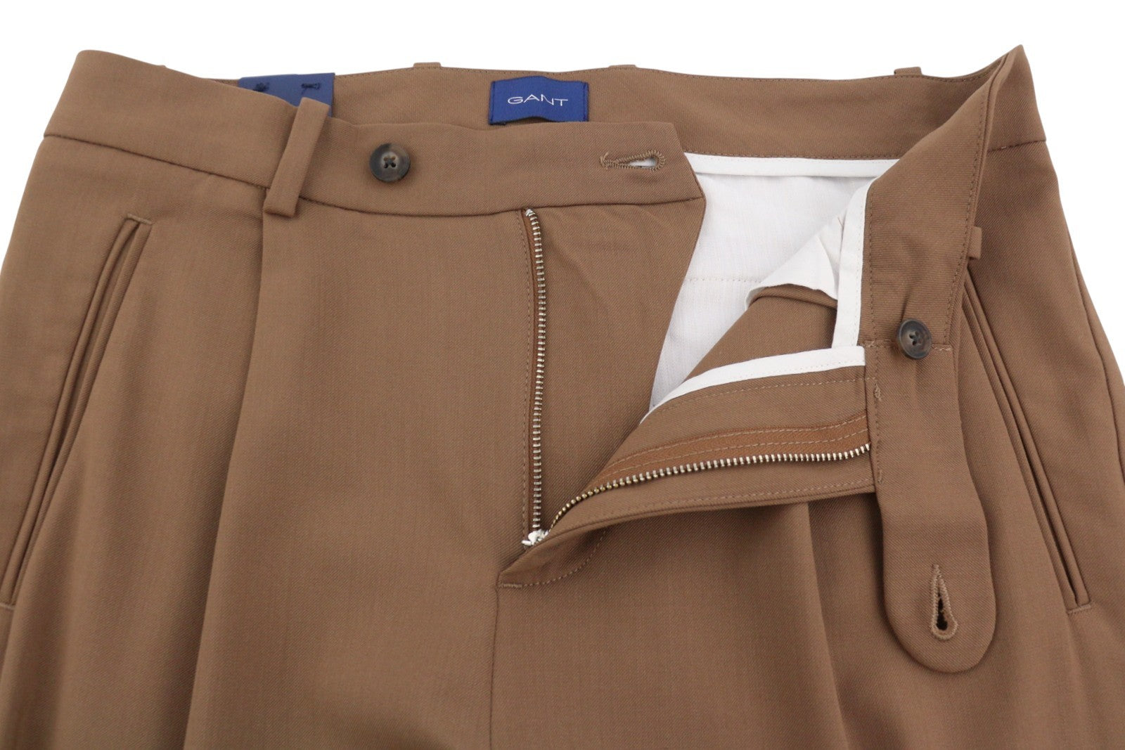 GANT Fluid Pleated Men Trousers W30 Roasted Walnut Wool Blend Turn-Up Brown