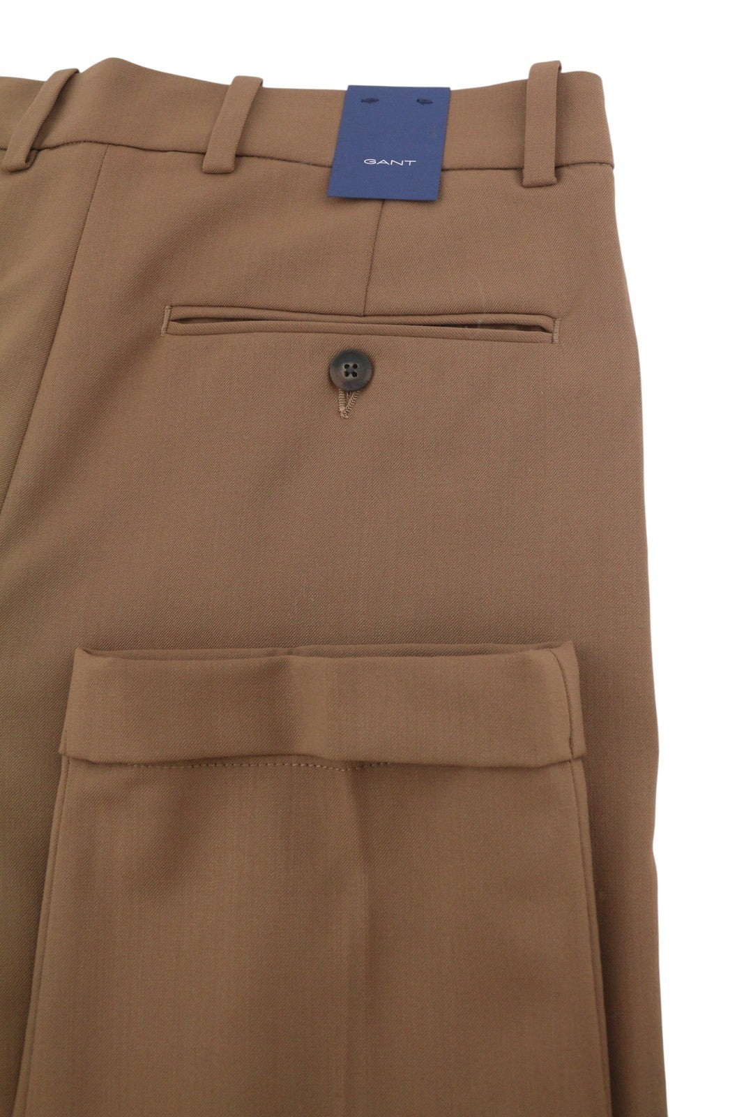 GANT Fluid Pleated Men Trousers W30 Roasted Walnut Wool Blend Turn-Up Brown