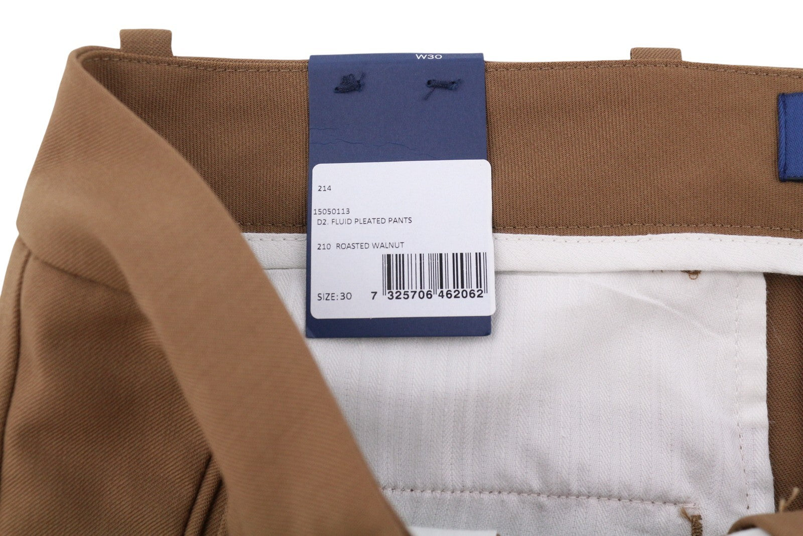 GANT Fluid Pleated Men Trousers W30 Roasted Walnut Wool Blend Turn-Up Brown