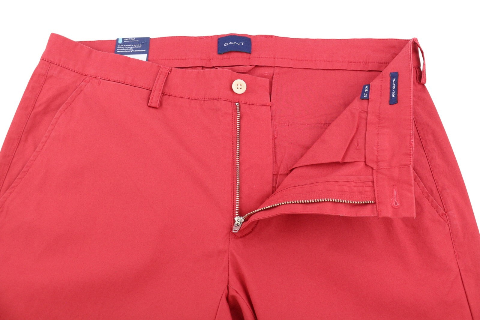 GANT Hallden Sunfaded Chinos Men Trousers W35/L34 Cardinal Red Slim Fit Zip