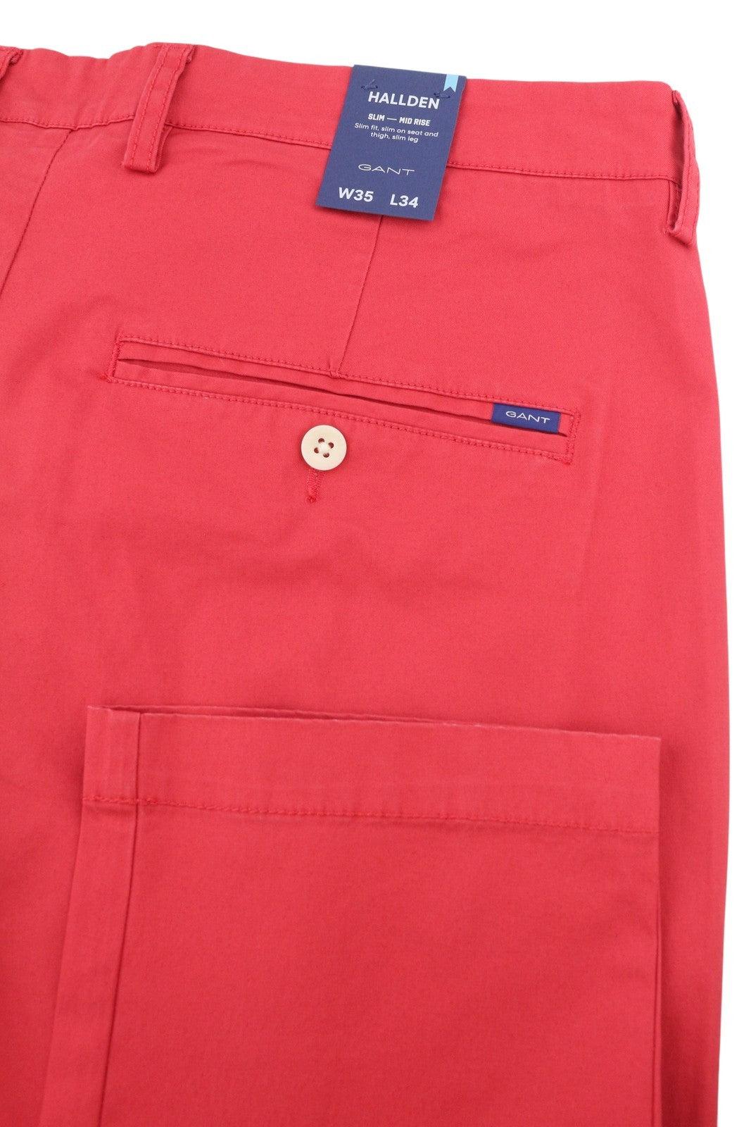 GANT Hallden Sunfaded Chinos Men Trousers W35/L34 Cardinal Red Slim Fit Zip