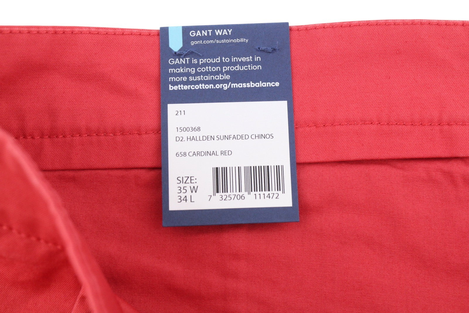 GANT Hallden Sunfaded Chinos Men Trousers W35/L34 Cardinal Red Slim Fit Zip