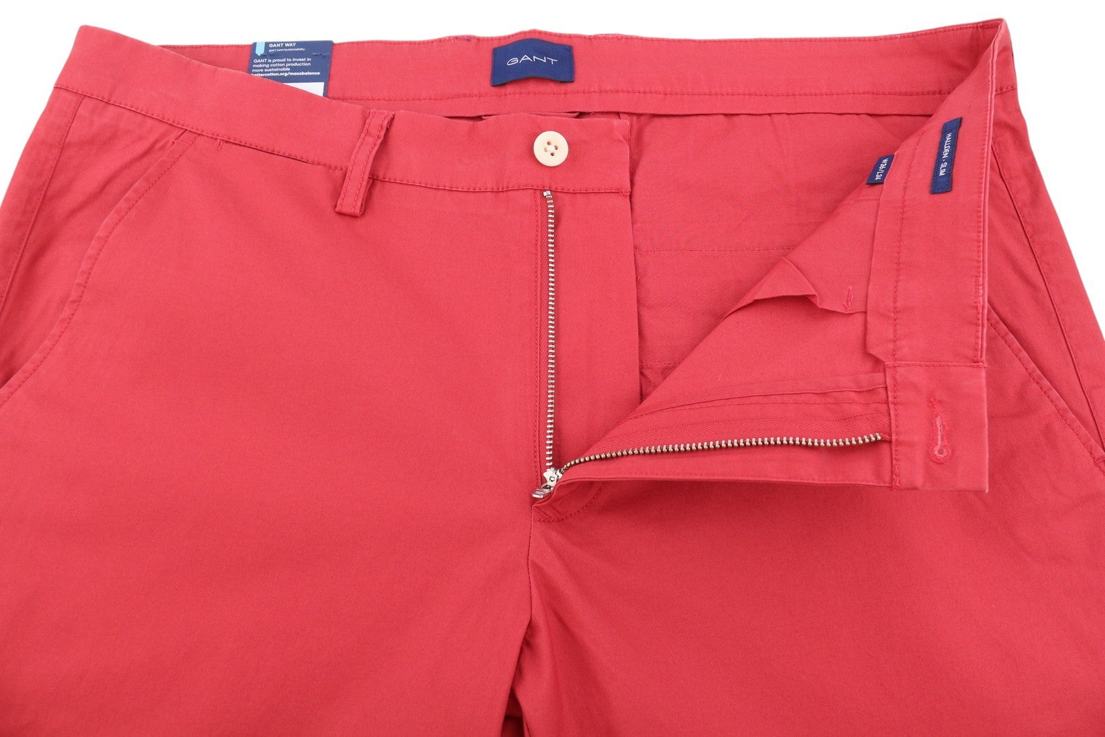 GANT Hallden Sunfaded Chinos Men Trousers W36/L34 Cardinal Red Slim Fit Zip