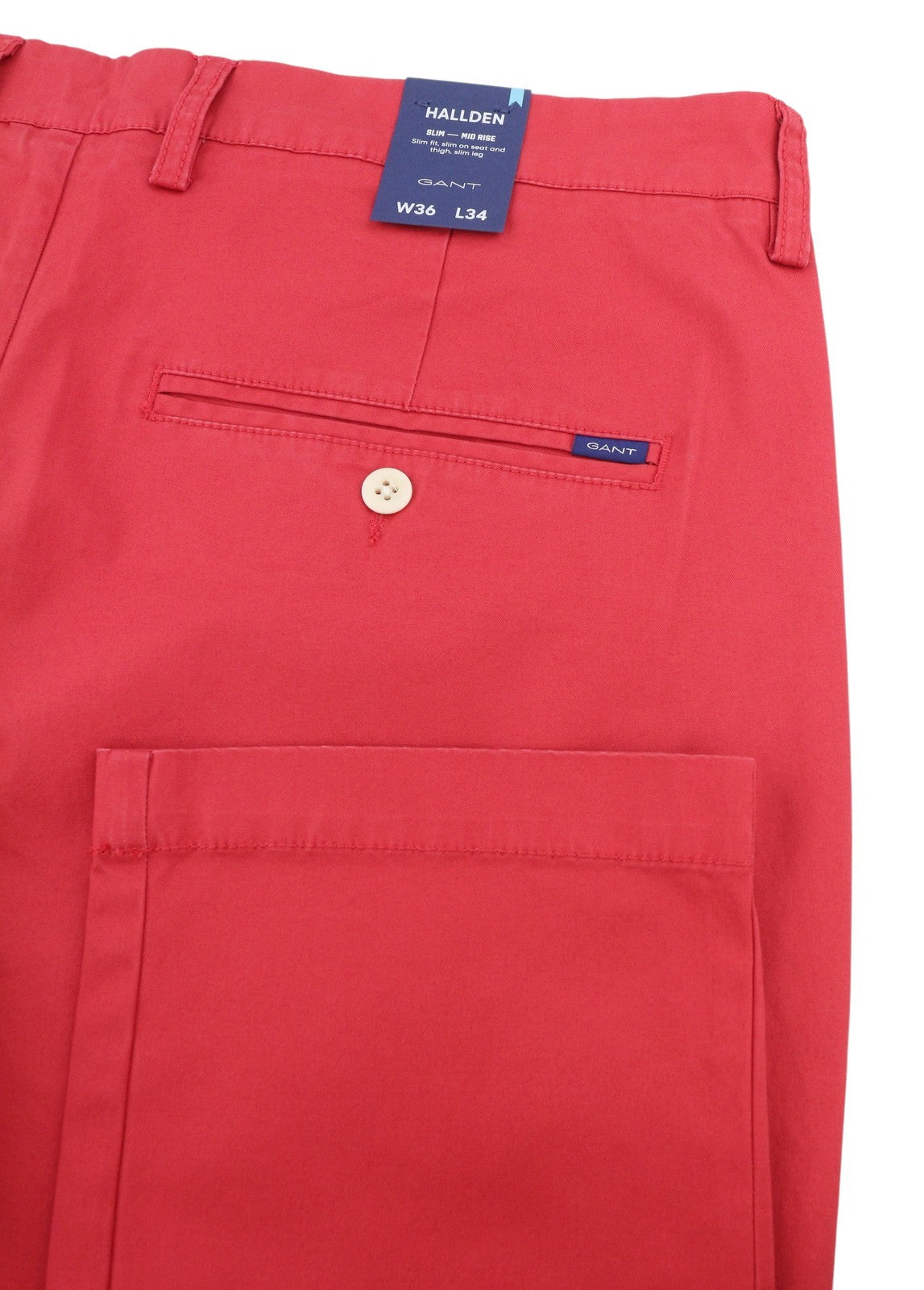 GANT Hallden Sunfaded Chinos Men Trousers W36/L34 Cardinal Red Slim Fit Zip