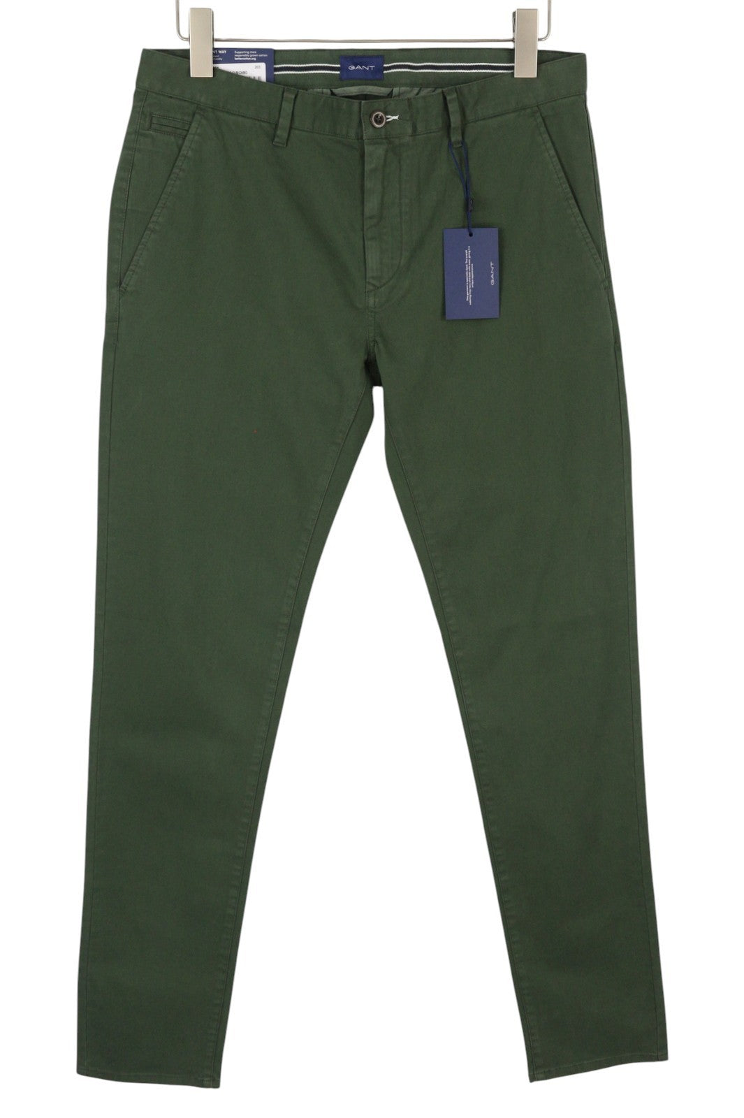 GANT Brushed Extra Slim Chino Men Trousers W32/L34 Thyme Green Zip Fly Logo