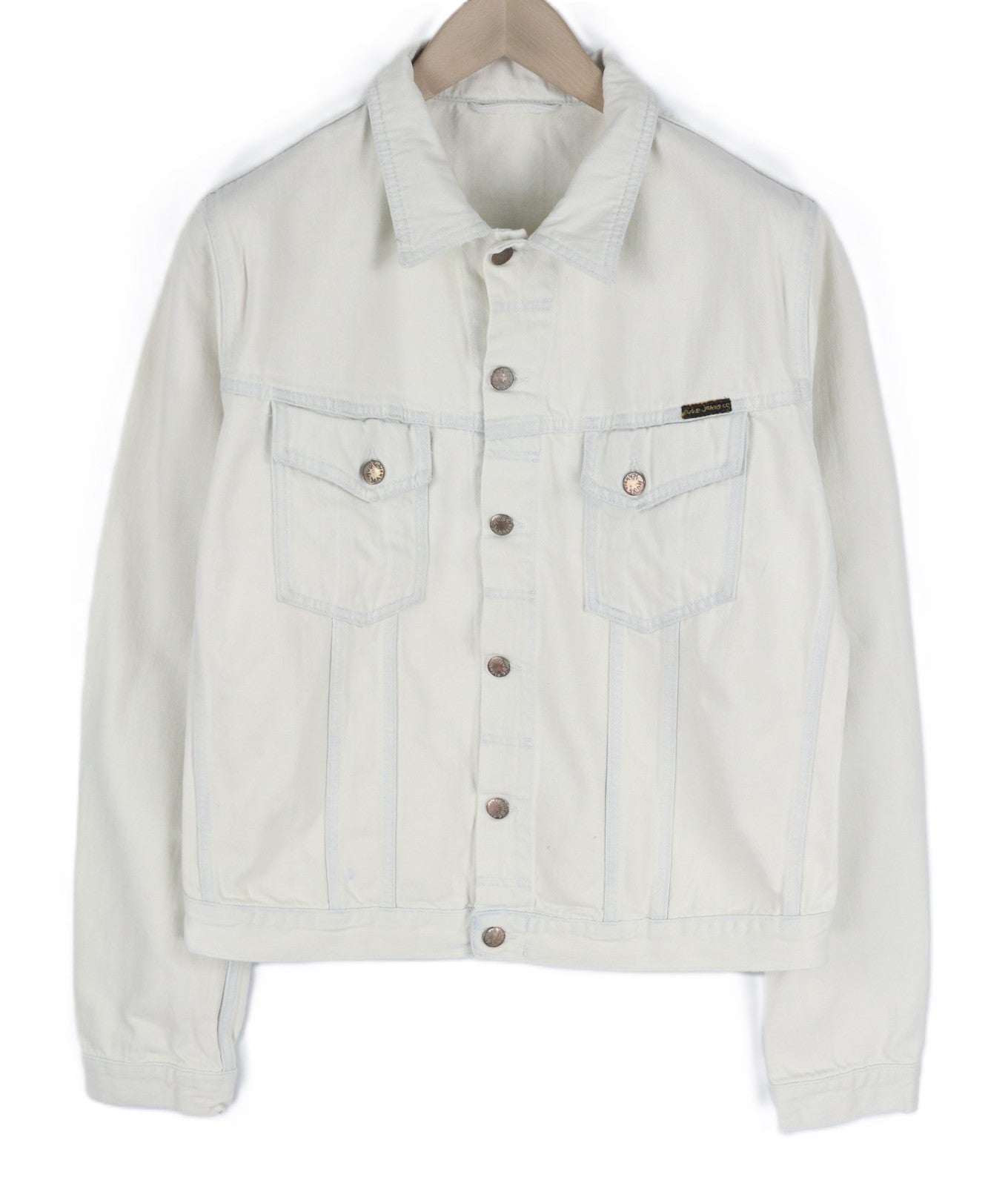 NUDIE JEANS Terry Men's XL Extreme Bleach Denim Spread Buttons Pockets Jacket