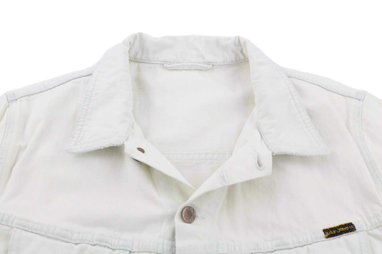 NUDIE JEANS Terry vyriška XL dydžio „Extreme Bleach Denim“ striukė su sagomis ir kišenėmis 