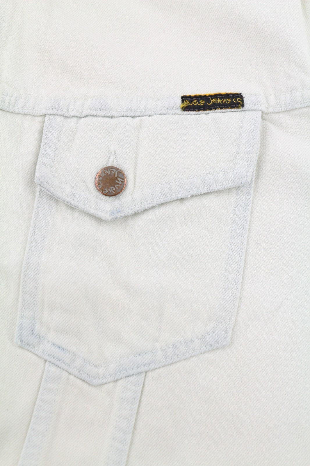 NUDIE JEANS Terry vyriška XL dydžio „Extreme Bleach Denim“ striukė su sagomis ir kišenėmis 