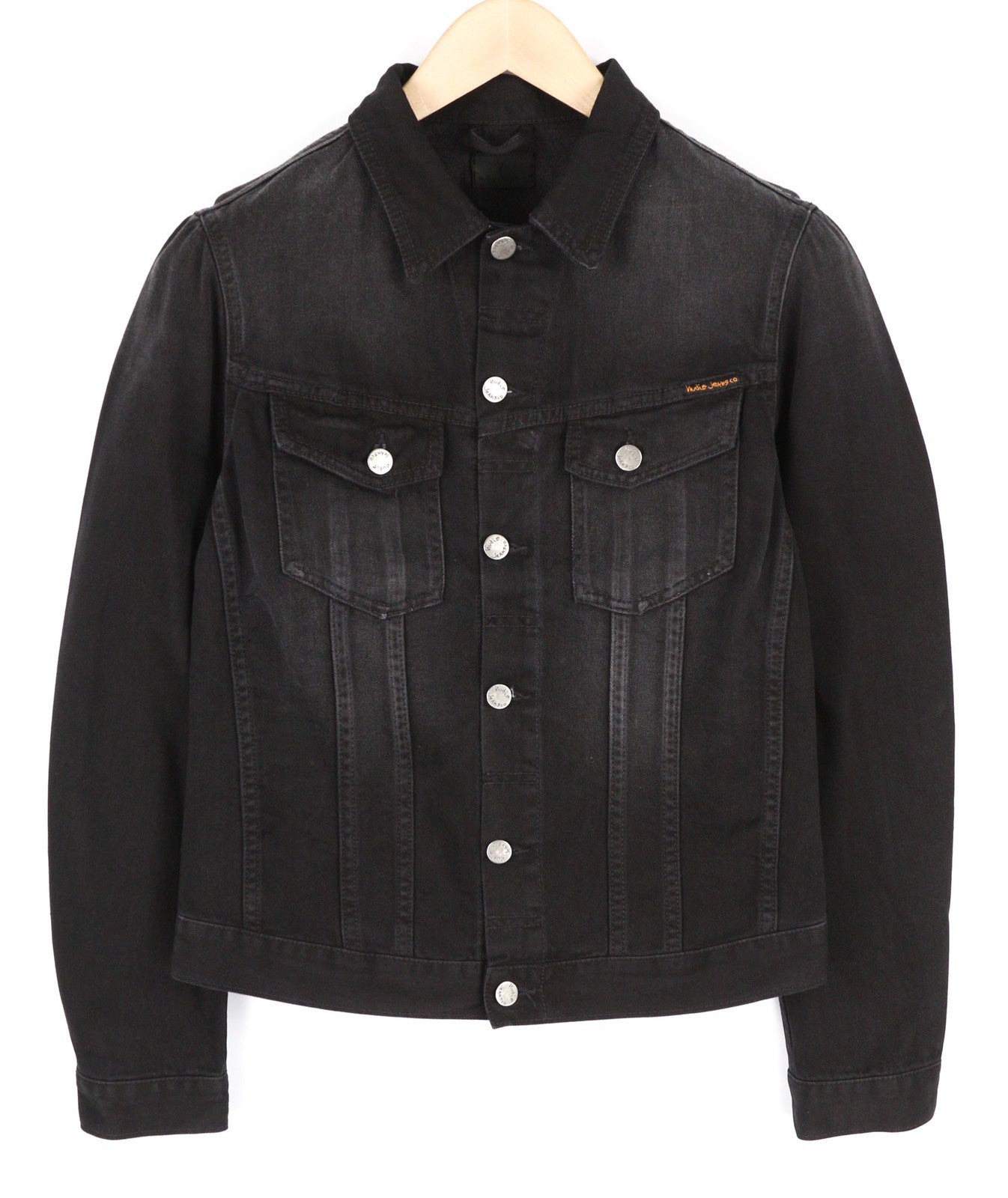 NUDIE JEANS Billy Men's S Dark Shist Denim Buttons Spread Logo Pockets Jacket