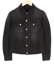 NUDIE JEANS Billy vyriška tamsiai mėlyna džinsinė striukė su sagomis, išskleistais logotipo kišenėmis 