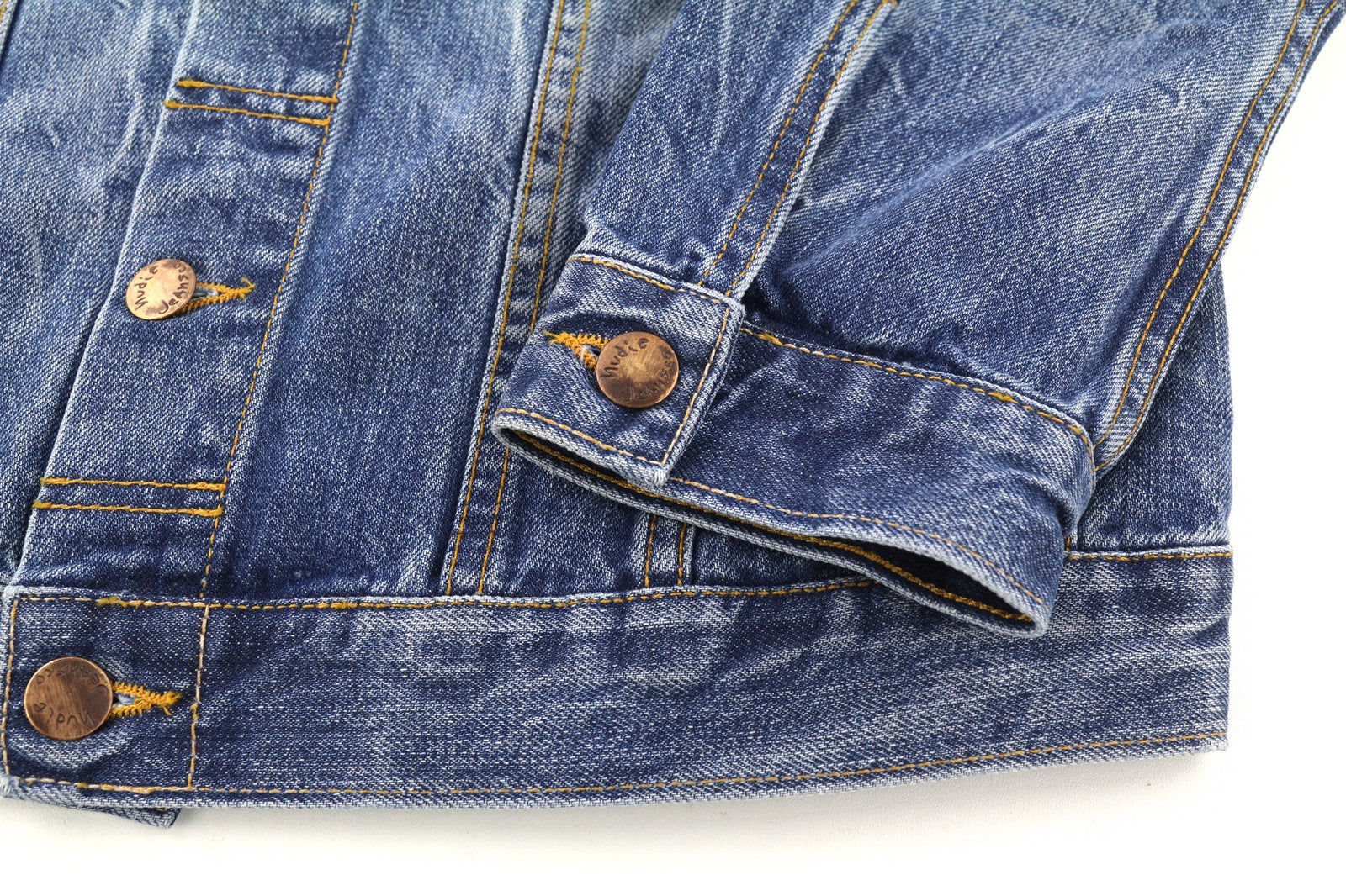 NUDIE JEANS Terry vyriška M dydžio skalbta ekologiška šviesaus vintažinio logotipo išskleidžiama sagų striukė 