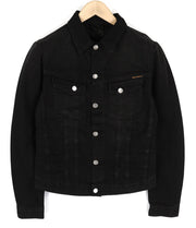 NUDIE JEANS Billy Men's S Dark Shist Denim Spread Button Black Pockets Jacket