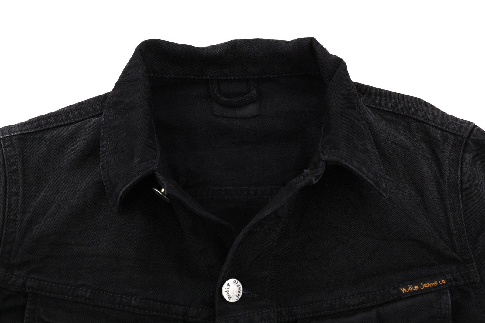 NUDIE JEANS Billy Men's S Dark Shist Denim Spread Button Black Pockets Jacket