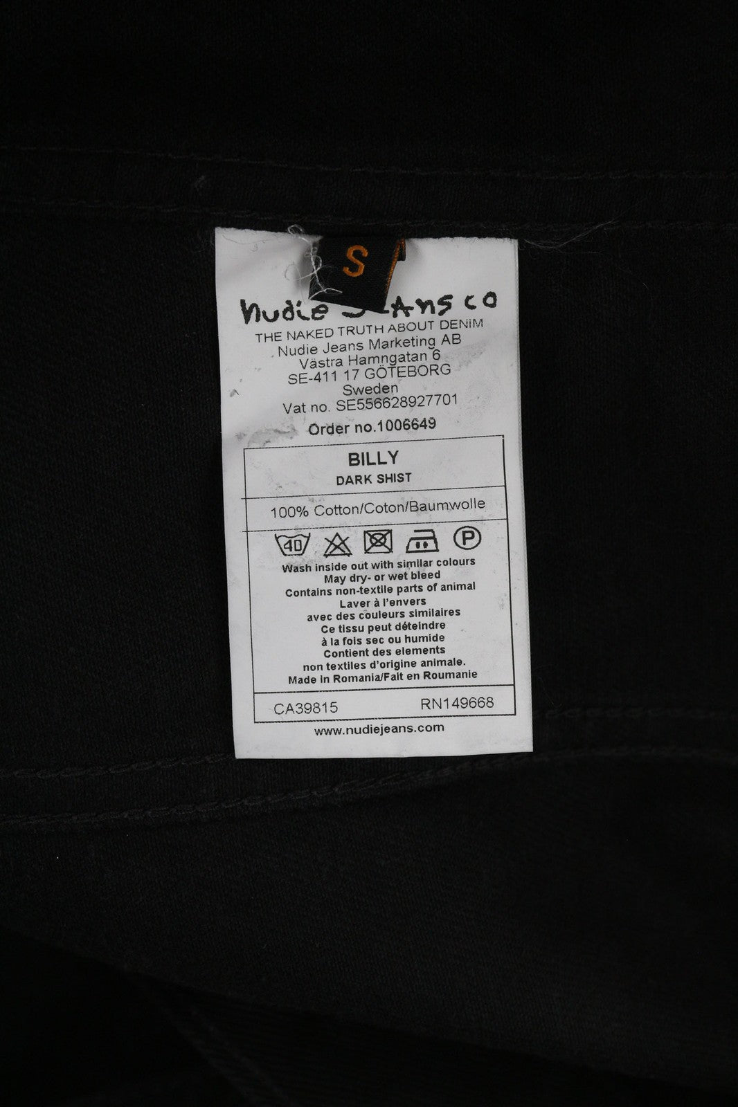 NUDIE JEANS Billy Men's S Dark Shist Denim Spread Button Black Pockets Jacket