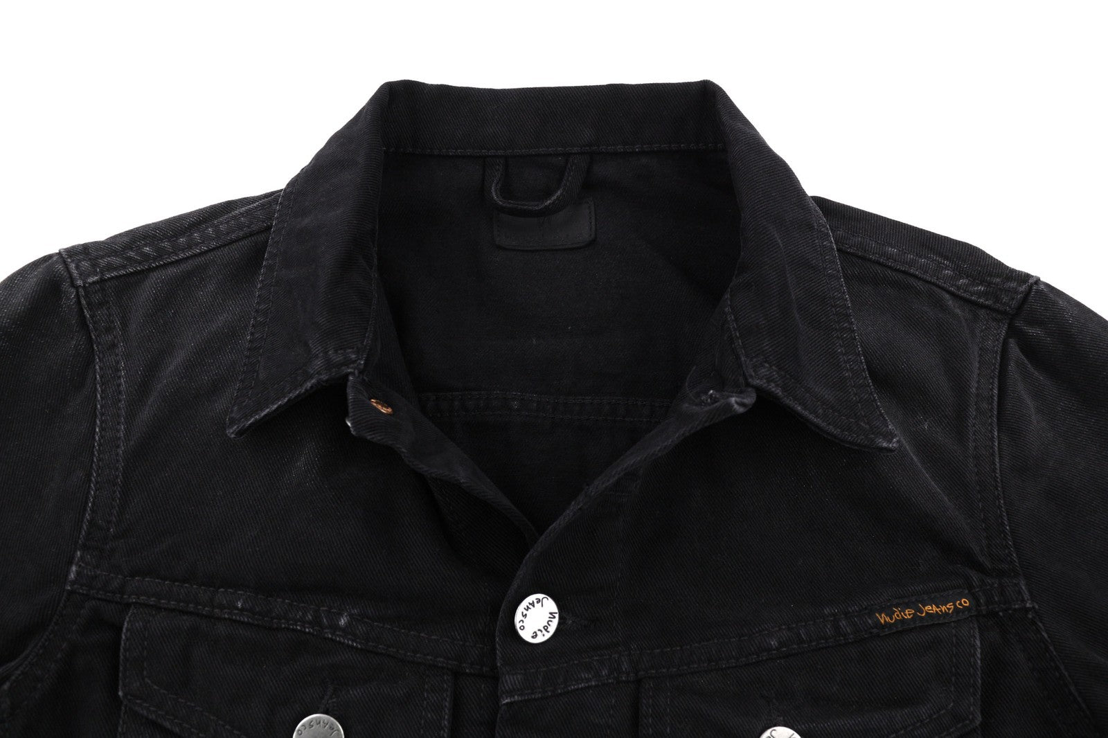NUDIE JEANS Billy Men's XS Dark Shist Denim Spread Button Black Pockets Jacket