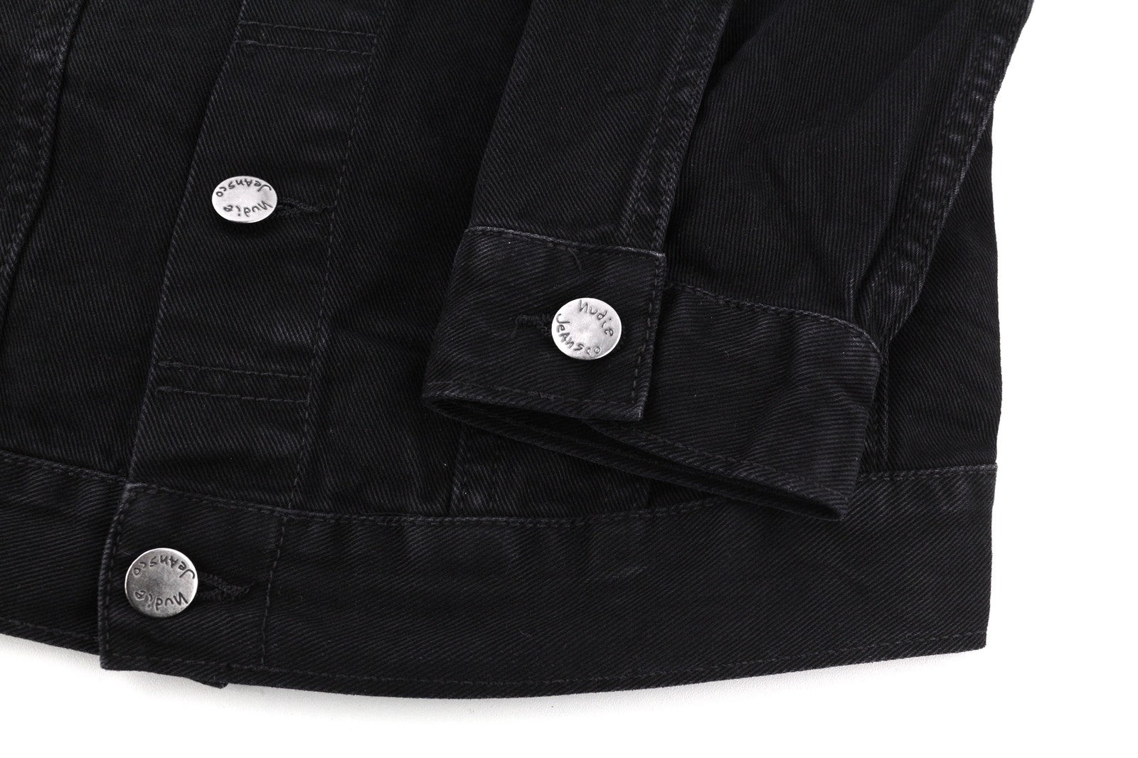 NUDIE JEANS Billy Men's XS Dark Shist Denim Spread Button Black Pockets Jacket