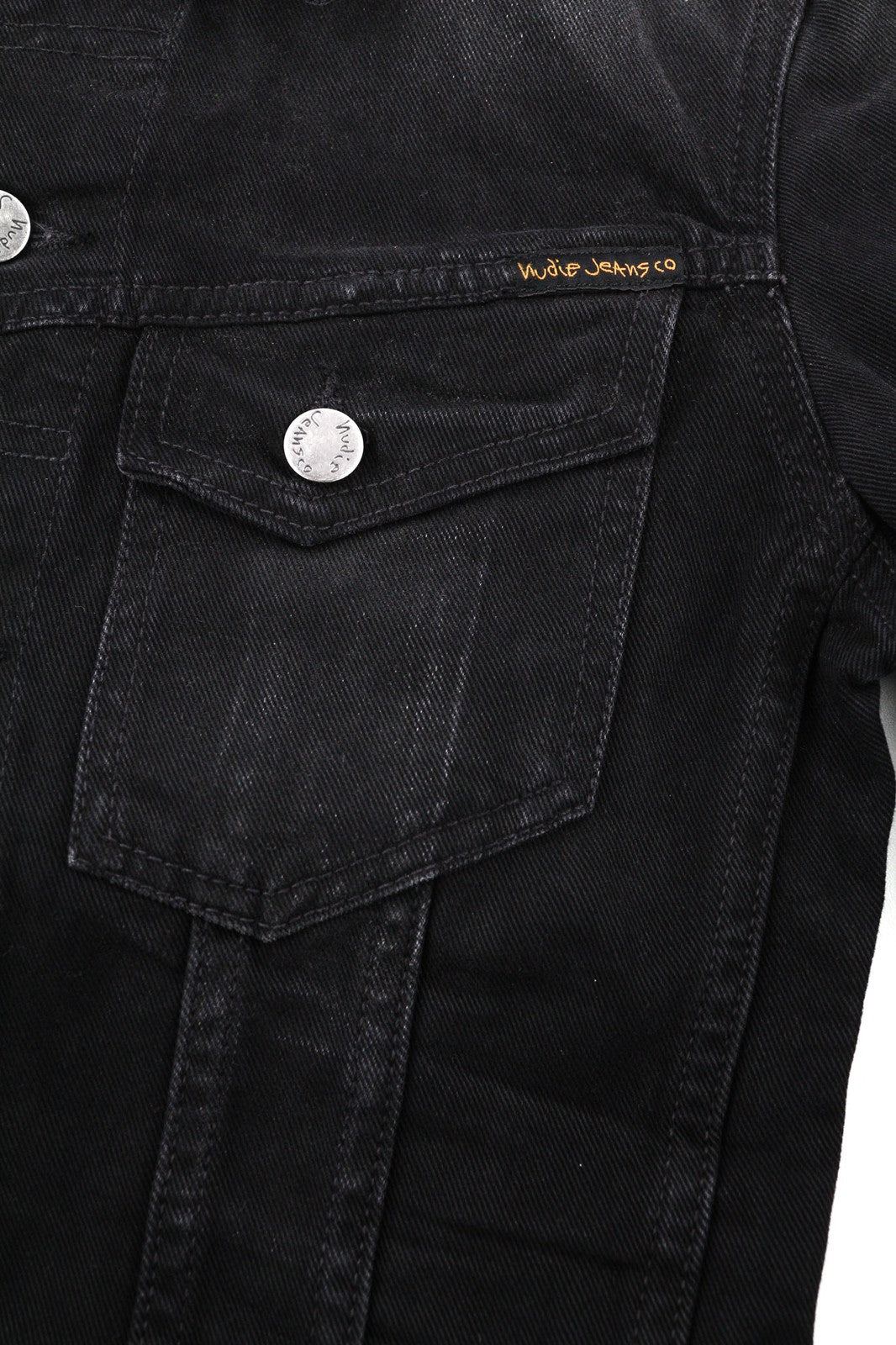 NUDIE JEANS Billy Men's XS Dark Shist Denim Spread Button Black Pockets Jacket