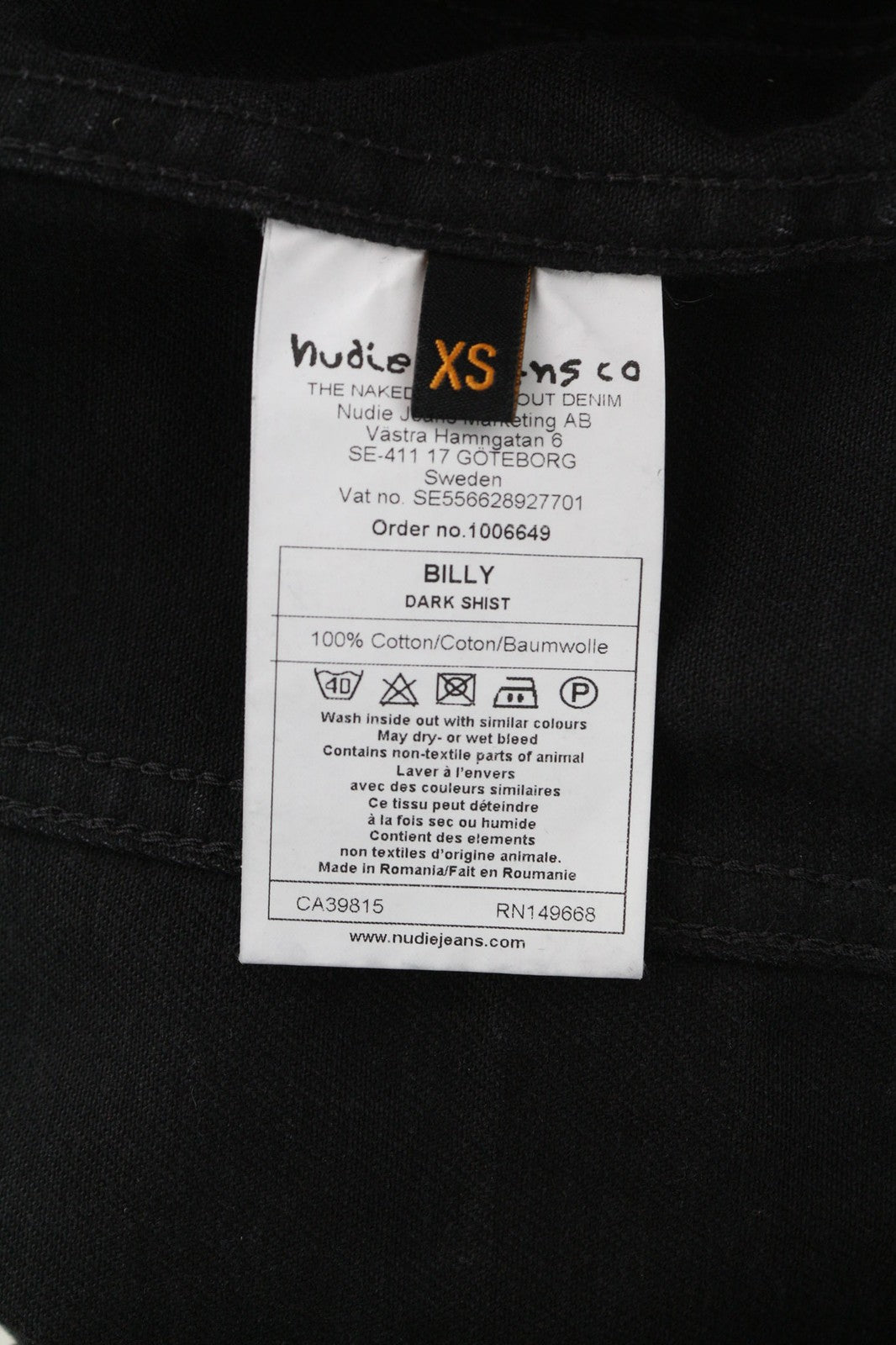 NUDIE JEANS Billy Men's XS Dark Shist Denim Spread Button Black Pockets Jacket