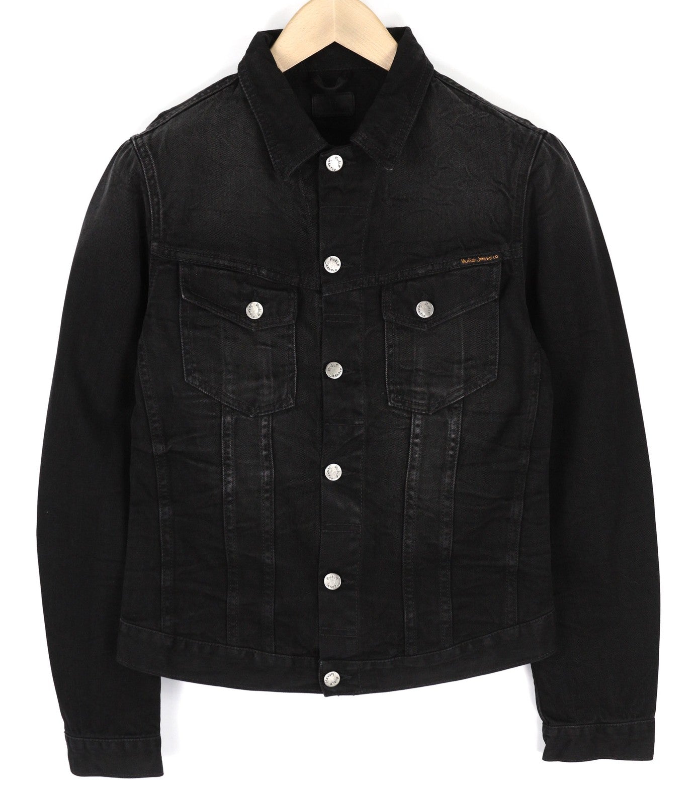 NUDIE JEANS Billy Men's S Dark Shist Denim Spread Neck Buttons Jacket Pockets