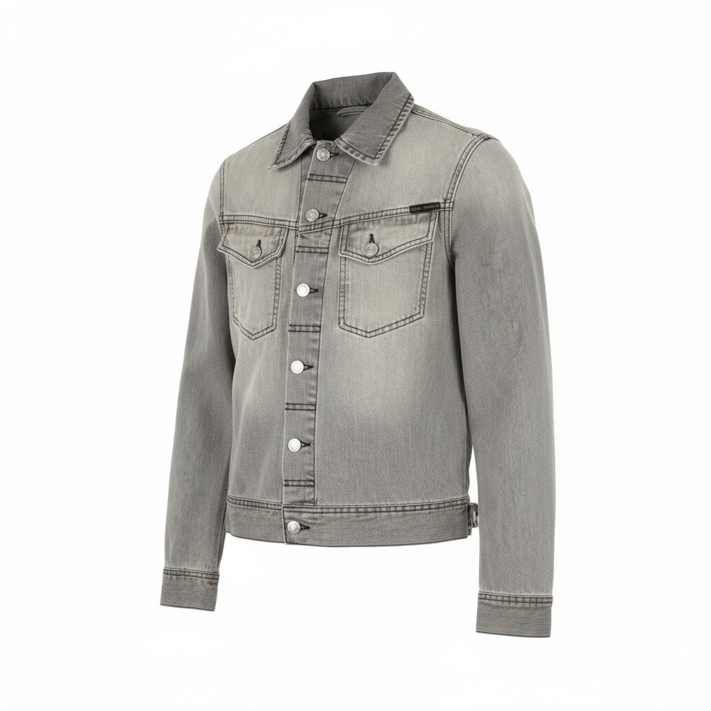 NUDIE JEANS Conny Men's XS Organic Fog Grey Washed Denim Spread Button Jacket
