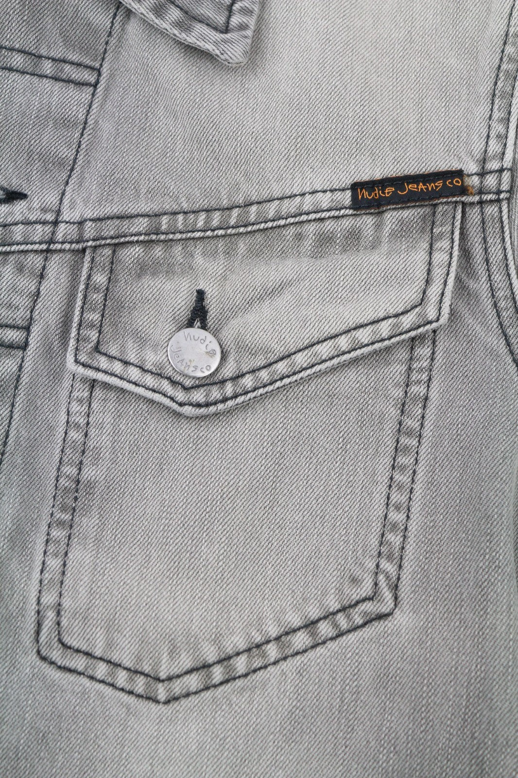 NUDIE JEANS Conny Men's XS Organic Fog Grey Washed Denim Spread Button Jacket