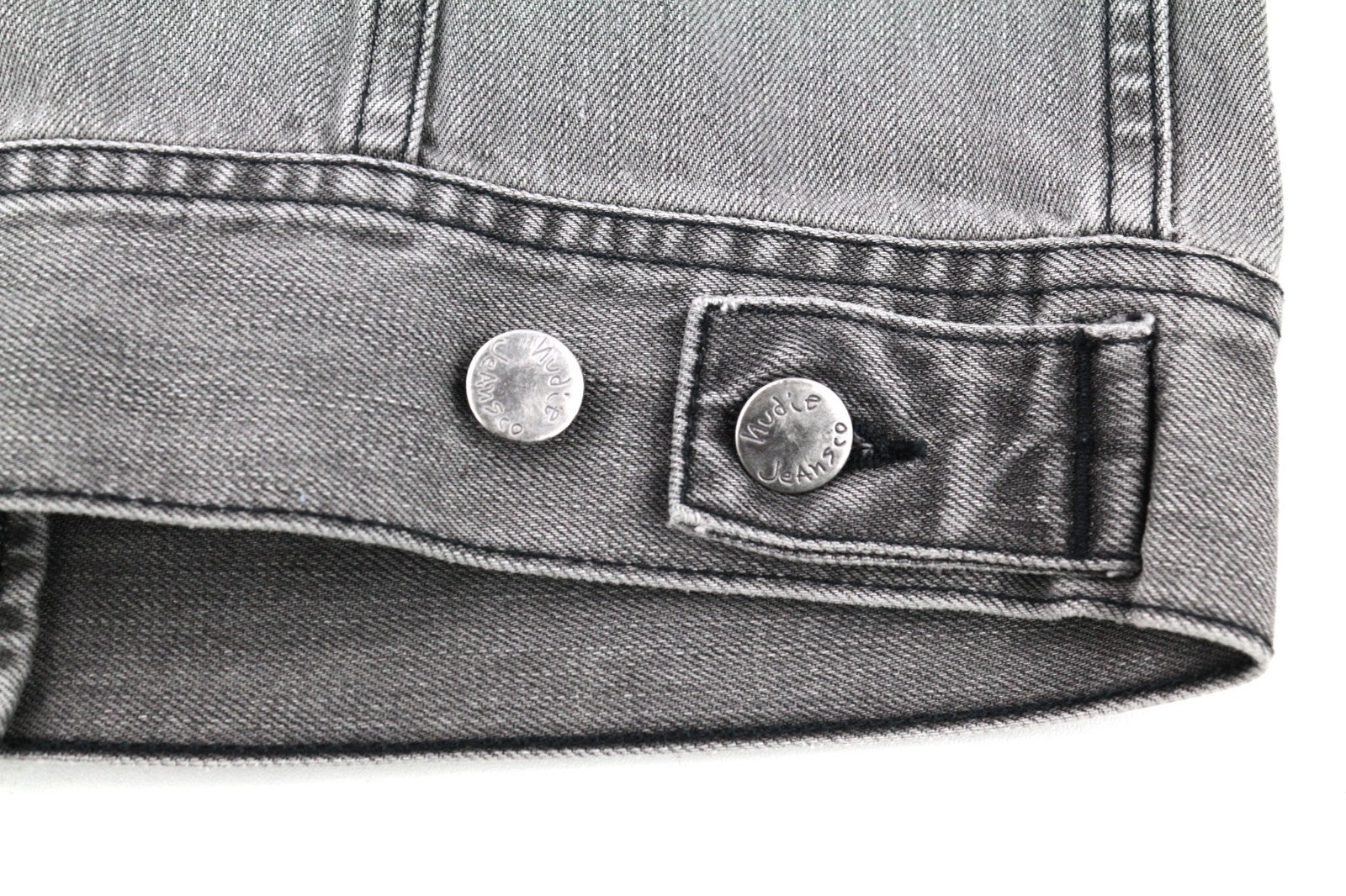 NUDIE JEANS Conny Men's XS Organic Fog Grey Washed Denim Spread Button Jacket