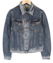 NUDIE JEANS Billy Men's S Crunch Blue Washed Denim Button Spread Logo Jacket