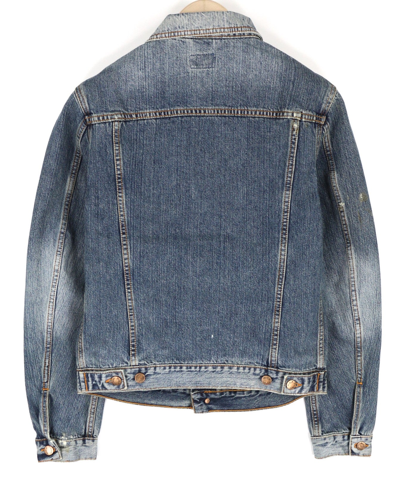 NUDIE JEANS Billy Men's S Crunch Blue Washed Denim Button Spread Logo Jacket