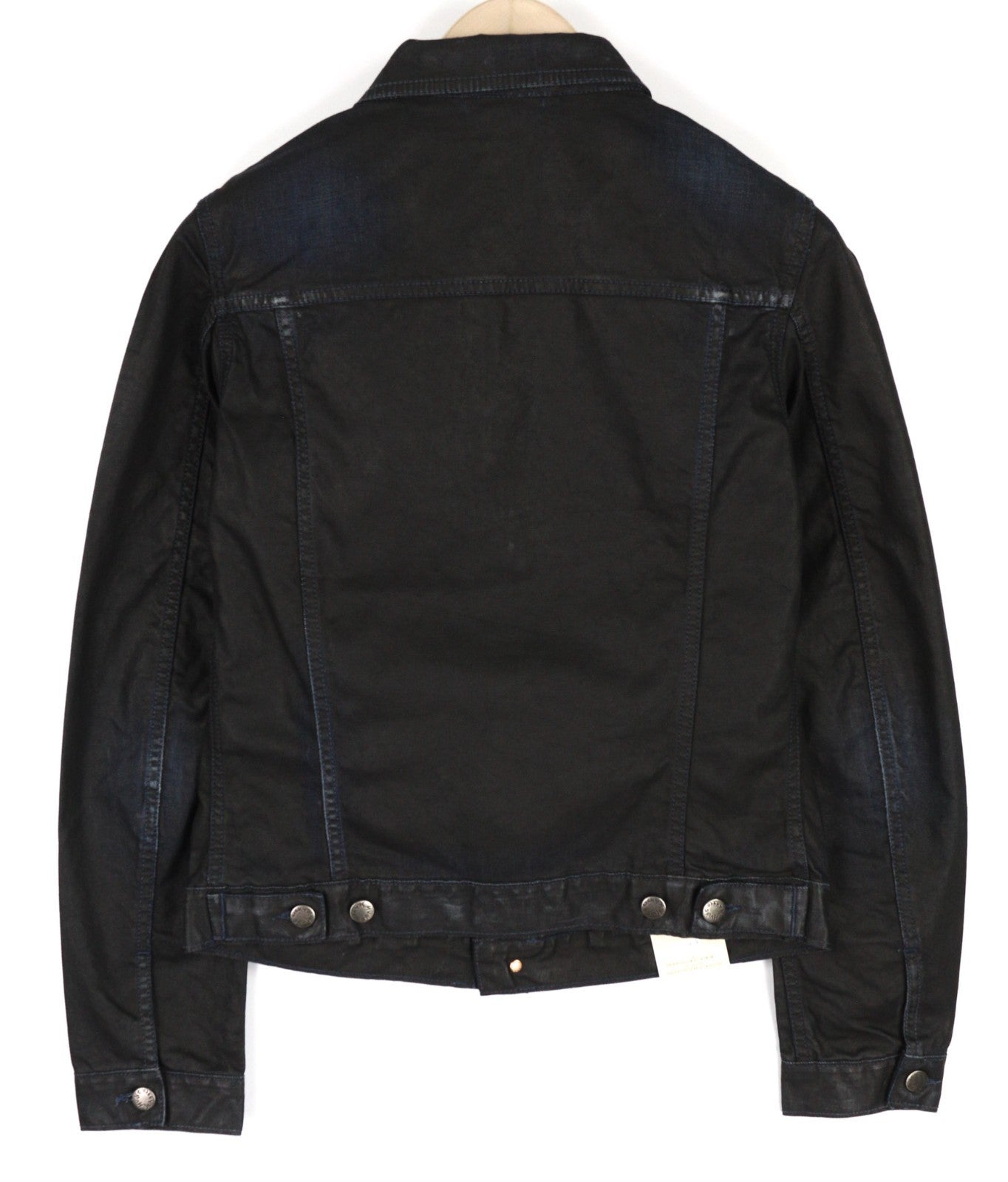 NUDIE JEANS Terry Men's M Black Coated Indigo Spread Neck Button Logo Jacket