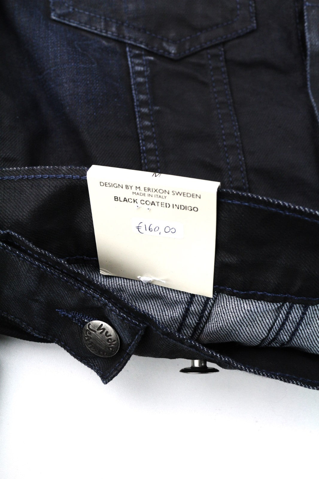 NUDIE JEANS Terry Men's M Black Coated Indigo Spread Neck Button Logo Jacket