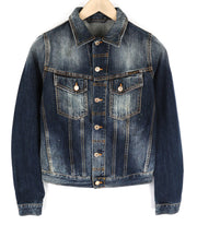 NUDIE JEANS Terry vyriškas XS dydžio vintažinis dėvėtas džinsinis švarkas su logotipu ir sagomis 