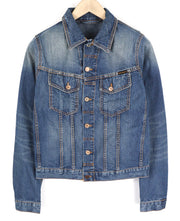 NUDIE JEANS Terry Men's S Recycled Worn In Blue Washed Denim Buttoned Jacket