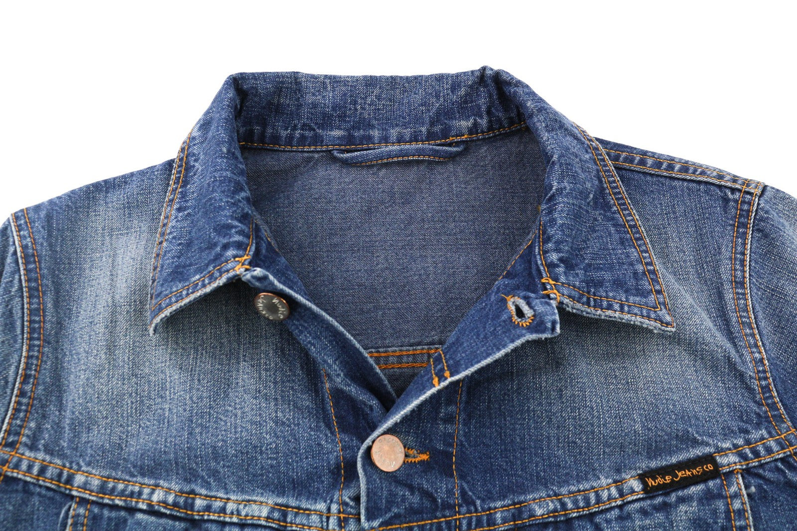 NUDIE JEANS Terry Men's S Recycled Worn In Blue Washed Denim Buttoned Jacket